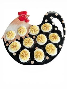 Polka Dot Ceramic Hen Deviled Eggs Holder Serving Tray